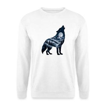 Wolf Krafttier Vollmond - Unisex Pullover - Weiß - Vorne - Alina (178cm) & Michal (187cm)