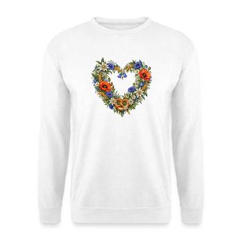Wiesenblumenherz mit Brezel & Edelweiß - Unisex Pullover - Weiß - Vorne - Alina (178cm) & Michal (187cm)