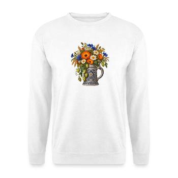 Bierkrug mit Blumen & Hopfen – Volksfest - Unisex Pullover - Weiß - Vorne - Alina (178cm) & Michal (187cm)