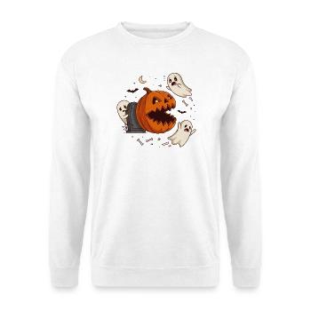 Lustiger Halloween Kürbis erschreckt Geister - Unisex Pullover - Weiß - Vorne - Alina (178cm) & Michal (187cm)