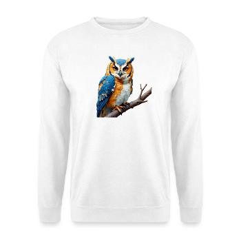 Owl in Hoodie Standing Design - Unisex Pullover - Weiß - Vorne - Alina (178cm) & Michal (187cm)