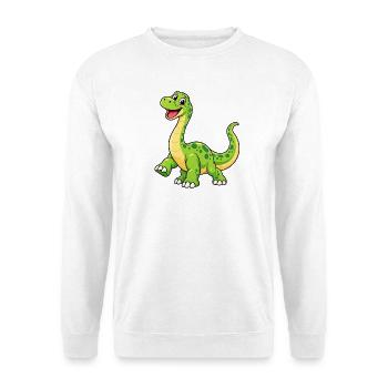 Fröhlicher Grüner Dino Cartoon - Unisex Pullover - Weiß - Vorne - Alina (178cm) & Michal (187cm)