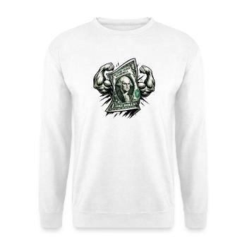 Starker Dollar Bill Muskel-Hustle - Unisex Pullover - Weiß - Vorne - Alina (178cm) & Michal (187cm)