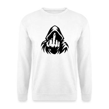 Kapuzenfigur mit Mittelfinger Schwarz - Unisex Pullover - Weiß - Vorne - Alina (178cm) & Michal (187cm)