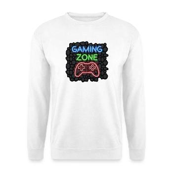 Gaming Zone Design für Gamer Zocker - Unisex Pullover - Weiß - Vorne - Alina (178cm) & Michal (187cm)