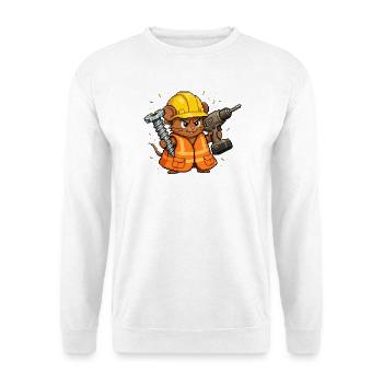 Lustige Maus Bauarbeiter mit Bohrmaschine 32 Bit  - Unisex Pullover - Weiß - Vorne - Alina (178cm) & Michal (187cm)