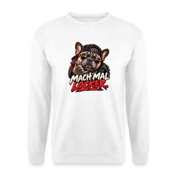 Mach mal locker – Coole Bulldogge - Unisex Pullover - Weiß - Vorne - Alina (178cm) & Michal (187cm)