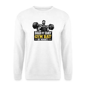 Gym Dad By Day Gym Rat By Night Motiv - Unisex Pullover - Weiß - Vorne - Alina (178cm) & Michal (187cm)