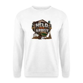 Held der Arbeit Bauernhofmotivation - Unisex Pullover - Weiß - Vorne - Alina (178cm) & Michal (187cm)