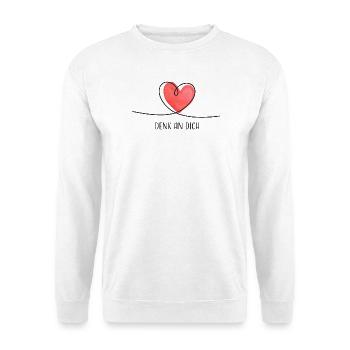 Denk an Dich – Herz Liebe Geschenk - Unisex Pullover - Weiß - Vorne - Alina (178cm) & Michal (187cm)