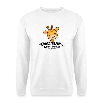 Giraffe Großträume Kleiner Mensch - Unisex Pullover - Weiß - Vorne - Alina (178cm) & Michal (187cm)