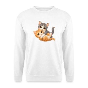 Katze - Kuschelkätzchen in Umarmung - Unisex Pullover - Weiß - Vorne - Alina (178cm) & Michal (187cm)