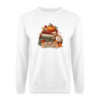 Herbstlese Club: Kürbis und Bücher - Unisex Pullover - Weiß - Vorne - Alina (178cm) & Michal (187cm)