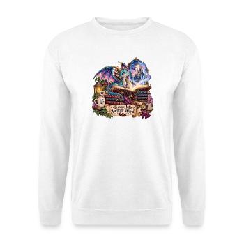 Drachenwald Bücherzauber Escape Into Another World - Unisex Pullover - Weiß - Vorne - Alina (178cm) & Michal (187cm)