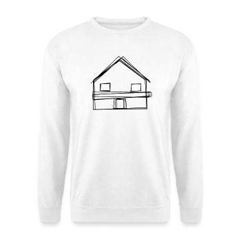 Berghütte handgezeichnet - Unisex Pullover - Weiß - Vorne - Alina (178cm) & Michal (187cm)