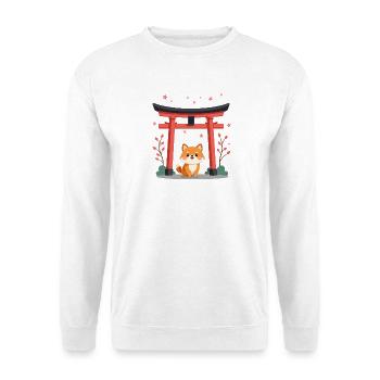 Cute Shiba Dog Cherry Blossom - Unisex Pullover - Weiß - Vorne - Alina (178cm) & Michal (187cm)