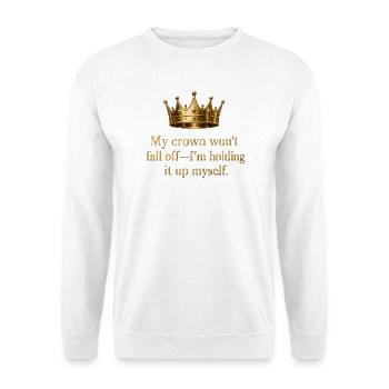 Selbstständige Krone: Ich halte sie hoch - Unisex Pullover - Weiß - Vorne - Alina (178cm) & Michal (187cm)