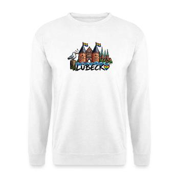 Lübeck Regenbogen Holstentor - Unisex Pullover - Weiß - Vorne - Alina (178cm) & Michal (187cm)