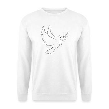 Friedenstaube mit Olivenzweig - Unisex Pullover - Weiß - Vorne - Alina (178cm) & Michal (187cm)