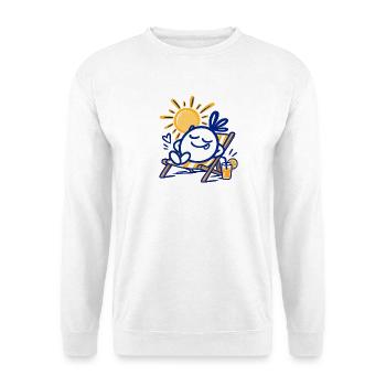 Sommer Chill – Entspannter Charakter im Liegestuhl - Unisex Pullover - Weiß - Vorne - Alina (178cm) & Michal (187cm)