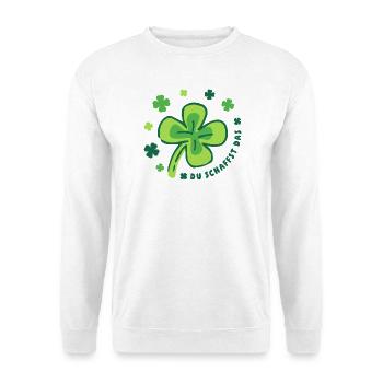 Du schaffst das! Glücksklee Glücksbringer - Unisex Pullover - Weiß - Vorne - Alina (178cm) & Michal (187cm)