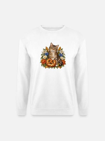 Katze mit Brezel & Alpenblumen - Unisex Pullover - Weiß