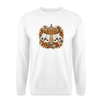 Kettenkarussell mit Alpenblumen - Unisex Pullover - Weiß - Vorne - Alina (178cm) & Michal (187cm)