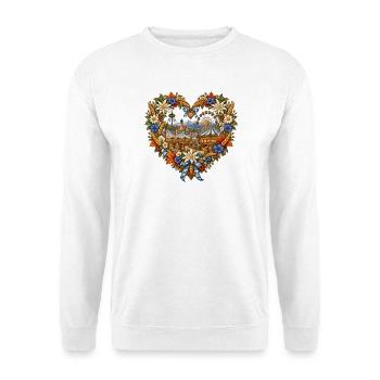 Volksfest im Blumenherz – Riesenrad & Alpen - Unisex Pullover - Weiß - Vorne - Alina (178cm) & Michal (187cm)