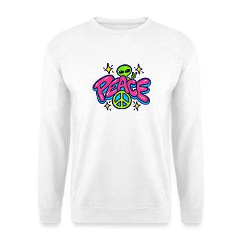 Peace Alien – Retro Neon Friedenszeichen - Unisex Pullover - Weiß - Vorne - Alina (178cm) & Michal (187cm)