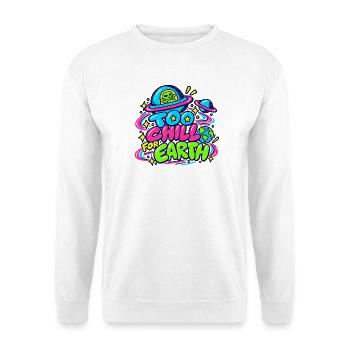 Too Chill For Earth – Alien UFO Retro Neon - Unisex Pullover - Weiß - Vorne - Alina (178cm) & Michal (187cm)