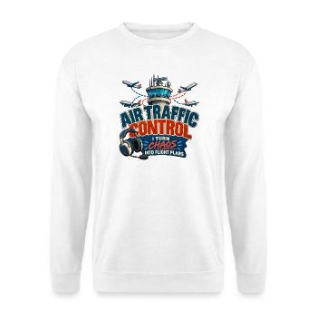 Lustiges Luftverkehrskontroll-Luftfahrtdesign - Unisex Pullover - Weiß - Vorne - Alina (178cm) & Michal (187cm)