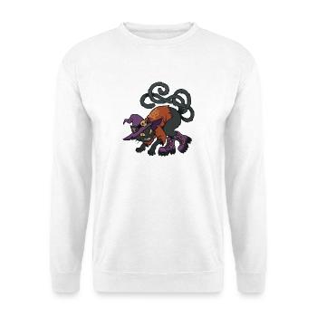 Hexenkatze in Stiefeln - Unisex Pullover - Weiß - Vorne - Alina (178cm) & Michal (187cm)