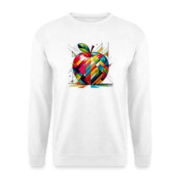 Bunter Apfel – Abstrakte Geometrische Illustration - Unisex Pullover - Weiß - Vorne - Alina (178cm) & Michal (187cm)