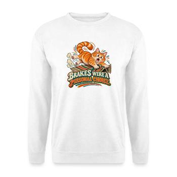 Die Bremsen waren eine persönliche Entscheidung – lustige Rutschkatze - Unisex Pullover - Weiß - Vorne - Alina (178cm) & Michal (187cm)