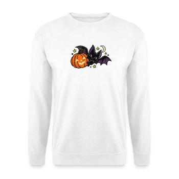 Halloween-Fledermaus und Kürbis - Unisex Pullover - Weiß - Vorne - Alina (178cm) & Michal (187cm)