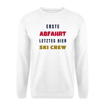 Erste Abfahrt letztes Bier Ski Crew Winter - Unisex Pullover - Weiß - Vorne - Alina (178cm) & Michal (187cm)