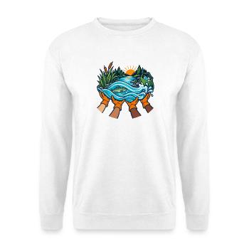 Flussfreunde – Gemeinsam für saubere Ufer - Unisex Pullover - Weiß - Vorne - Alina (178cm) & Michal (187cm)
