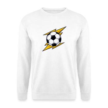 Fußball mit gelben Blitzen - Unisex Pullover - Weiß - Vorne - Alina (178cm) & Michal (187cm)