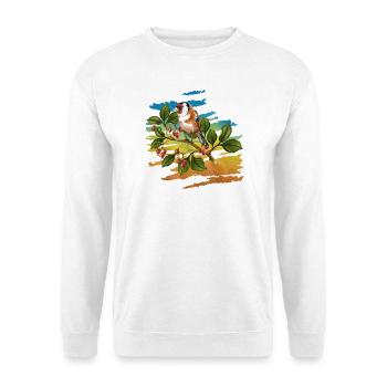 Bunter Vogel - Unisex Pullover - Weiß - Vorne - Alina (178cm) & Michal (187cm)