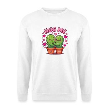 Hug Me – Kawaii Kaktus Paar | Cute Love | Umarmung - Unisex Pullover - Weiß - Vorne - Alina (178cm) & Michal (187cm)