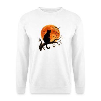 Halloween Mondnacht Katze auf Ast - Unisex Pullover - Weiß - Vorne - Alina (178cm) & Michal (187cm)