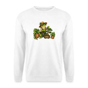 Frosch beim Bonsaischnitt - Unisex Pullover - Weiß - Vorne - Alina (178cm) & Michal (187cm)
