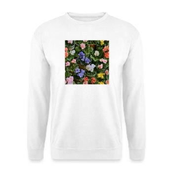 Blumenmosaik in bunten Töpfen - Unisex Pullover - Weiß - Vorne - Alina (178cm) & Michal (187cm)