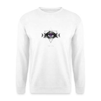 Geometrische Vision: Auge mit Mond-Symbolik - Unisex Pullover - Weiß - Vorne - Alina (178cm) & Michal (187cm)