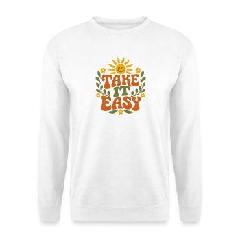 Take It Easy Groovy Retro Sonne Spruch Shirt - Unisex Pullover - Weiß - Vorne - Alina (178cm) & Michal (187cm)
