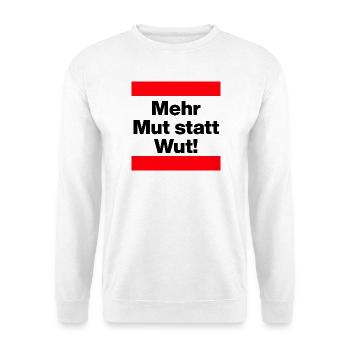 MEHR MUT STATT WUT BUNTE MENSCHENKETTE, NIE WIEDER - Unisex Pullover - Weiß - Vorne - Alina (178cm) & Michal (187cm)