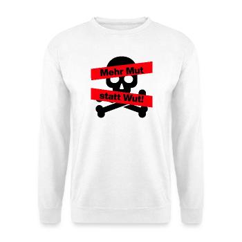 MEHR MUT STATT WUT, FÜR DEMOKRATIE, NIE WIEDER - Unisex Pullover - Weiß - Vorne - Alina (178cm) & Michal (187cm)