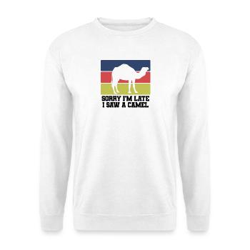 Kamel Humor Retro - Unisex Pullover - Weiß - Vorne - Alina (178cm) & Michal (187cm)