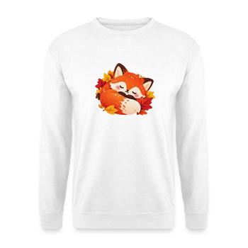 Ruhevoller Herbstfuchs im Laub - Unisex Pullover - Weiß - Vorne - Alina (178cm) & Michal (187cm)