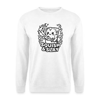 Squish & Slay – Butter Squishy Demon Hunter Kawaii - Unisex Pullover - Weiß - Vorne - Alina (178cm) & Michal (187cm)